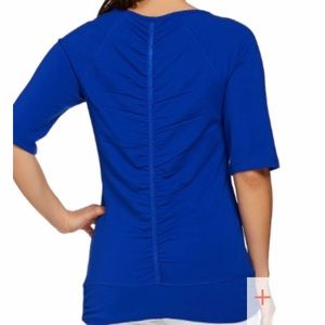 NEW Denim&Co. Bright Blue T-Shirt W/Back Shirring